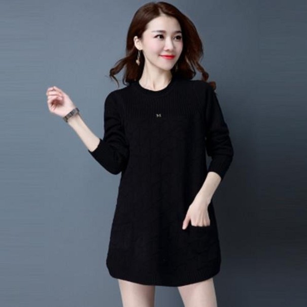 Pulover lung pentru femei, cu buzunare negru XXL