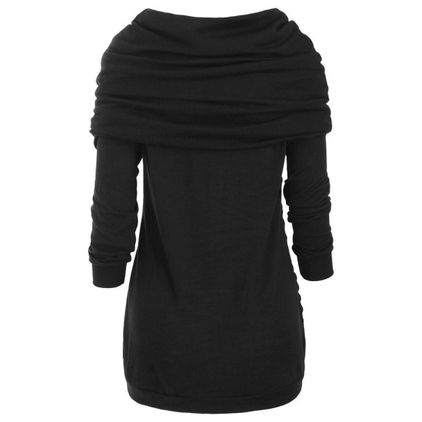 Pulover lung pentru femei, cu nasturi negru 4XL