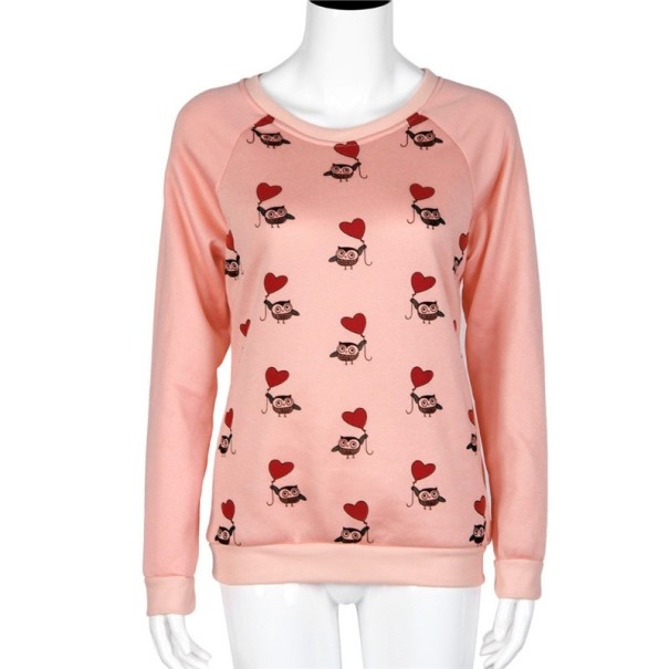 Pulover pentru femei cu bufnițe roz XS