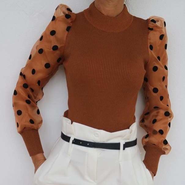 Pulover pentru femei cu buline A2943 maro M