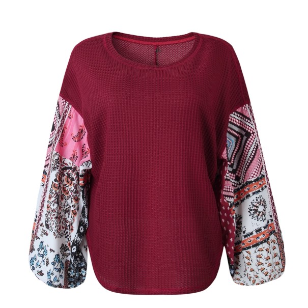 Pulover pentru femei cu mâneci largi și cu model burgundia XL