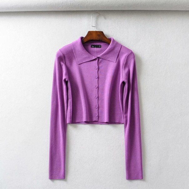 Pulover scurt pentru femei, cu guler violet M
