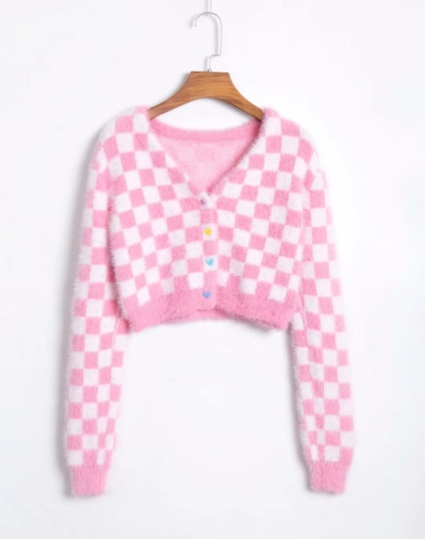 Pulover scurt pentru femei cu nasturi A2953 roz L