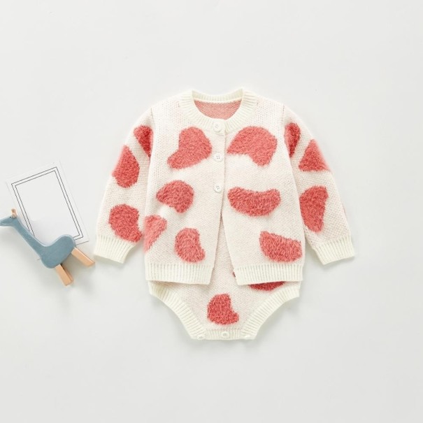 Pulover tricotat de fată și vârfuri cu inimi alb 12-24 luni