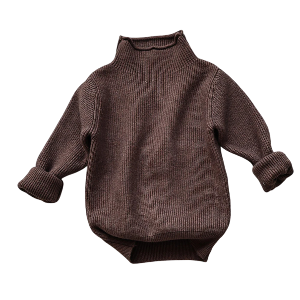 Pulover tricotat pentru copii cu guler înalt, top unicolor pentru băieți și fete, pulover de bază din bumbac și poliester, disponibile în diverse culori maro 2
