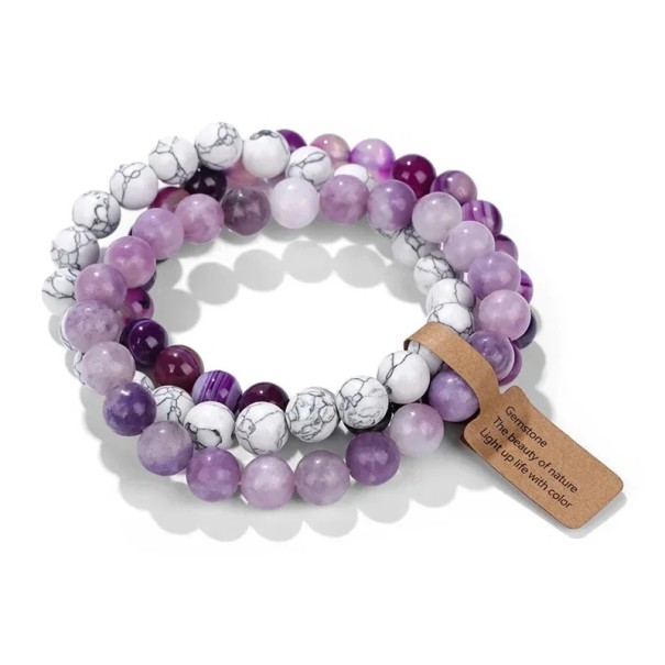 Pulseira colorida de pedras naturais 19 cm 8 mm contas pulseira elástica maiscamadas acessório de joalharia roxo