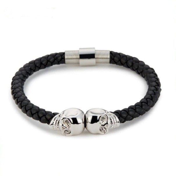 Pulseira de caveira trançada para senhora prateado