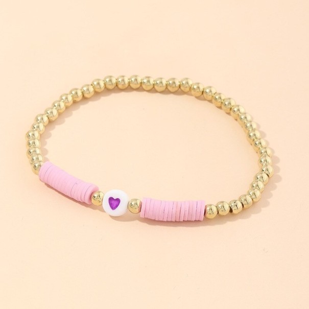 Pulseira de contas feminina com coração H626 roxo claro