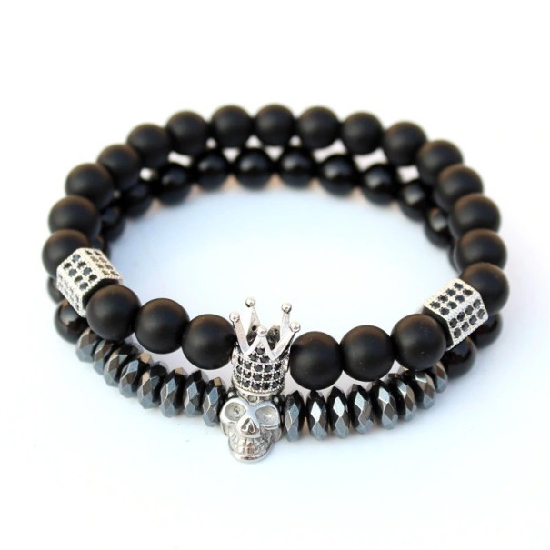 Pulseira de contas masculina 2 pcs prateado