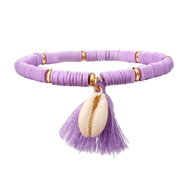 Pulseira de contas para senhora com concha roxo