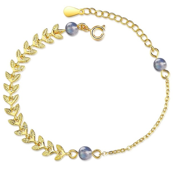 Pulseira de corrente feminina com pérolas e folhas dourado