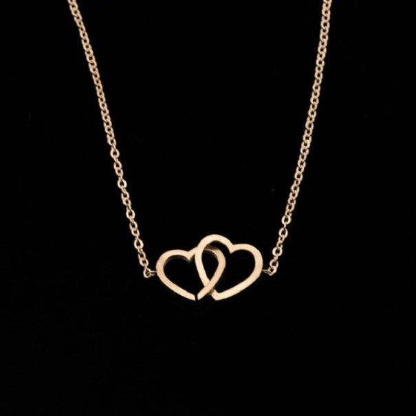 Pulseira de corrente feminina corações entrelaçados rosa velho