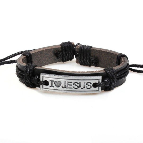 Pulseira de couro ajustável preto
