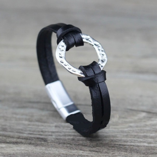 Pulseira de couro masculina H578 preto