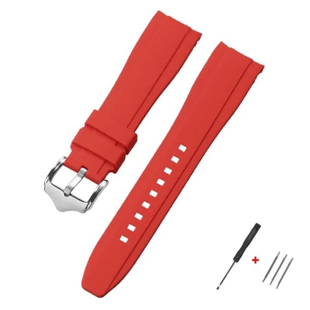 Pulseira de Relógio 20 mm Pulseira de Silicone Borracha com Extremidade Arredondada para Swatch Omega Moonswatch Omega Speedmaster Seiko Pulseira à Prova d'Água com Fecho Prateado vermelho