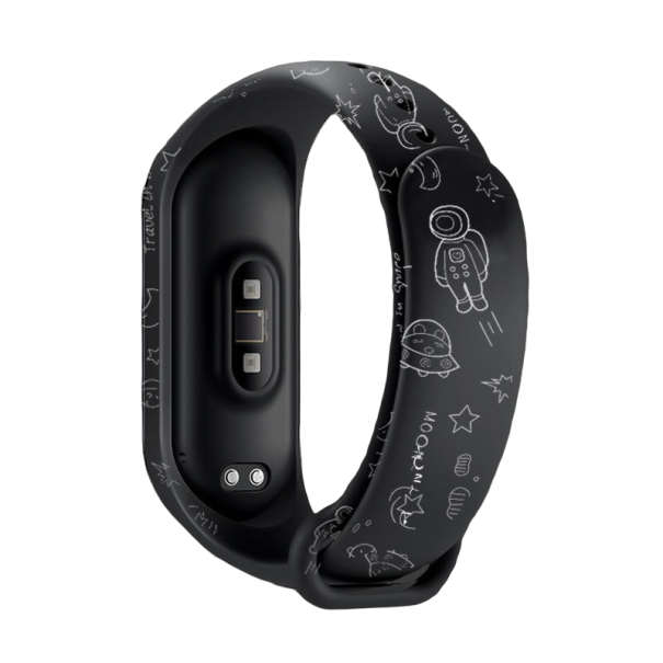 Pulseira de silicone para Xiaomi Mi Band 3 / 4 com motivo de espaço A4013 preto