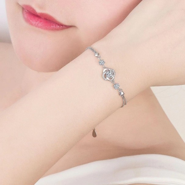 Pulseira dupla feminina com pedras prateado