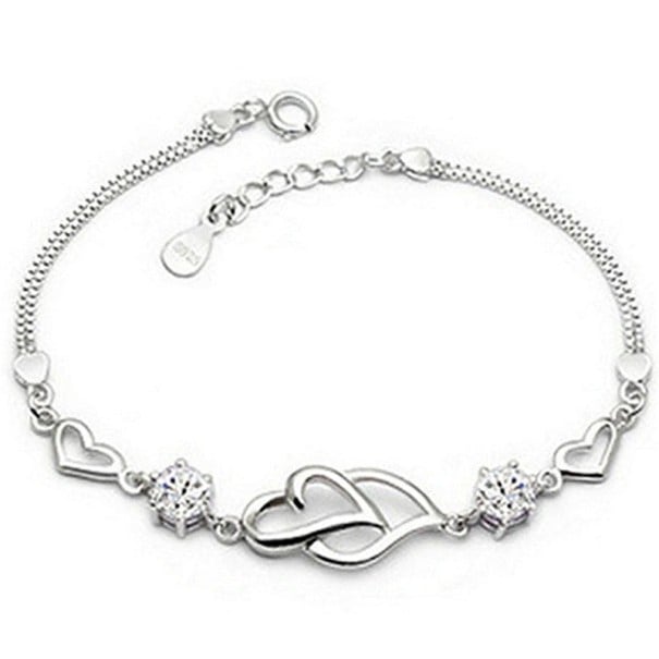 Pulseira feminina com corações branco