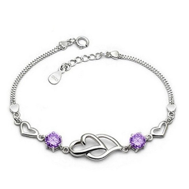 Pulseira feminina com corações roxo