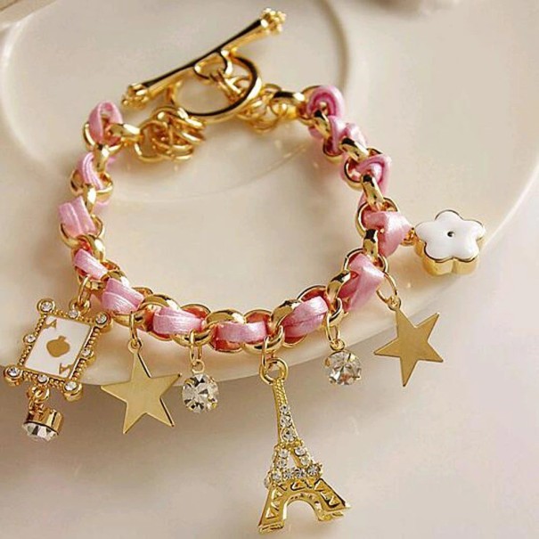 Pulseira feminina com fecho americano H542 rosa
