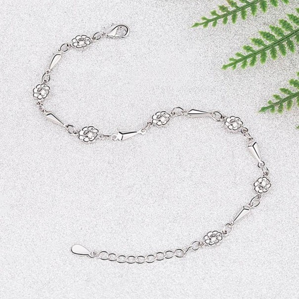 Pulseira feminina com flores P189 prateado