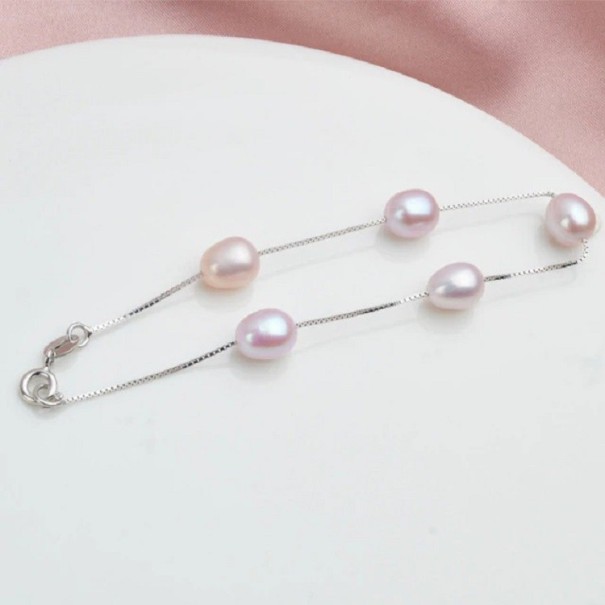 Pulseira feminina com pérolas A2447 roxo claro 1