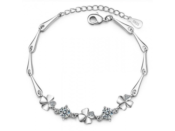 Pulseira feminina com trevos e pedras H93 prateado