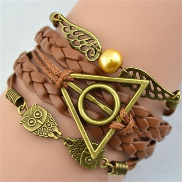 Pulseira feminina de várias camadas com animais castanho