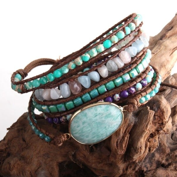 Pulseira feminina de várias camadas com contas H322 6
