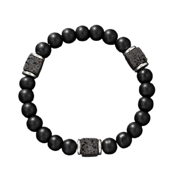 Pulseira masculina de contas de madeira com contas mate diâmetro 17 cm madeira preta com elementos metálicos para uso diário 1