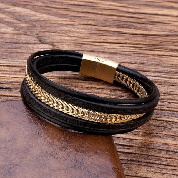 Pulseira masculina de várias camadas H329 dourado 19 cm