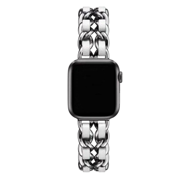 Pulseira metálica feminina para Apple Watch 42 44 45 46 49 mm compatível com Series 1–9 SE Ultra Ultra 2 Pulseira de aço elegante prateado