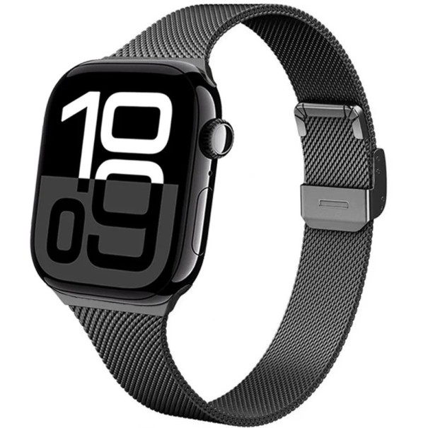 Pulseira milanesa 46 mm para Apple Watch Series 10 e 11 Pulseira metálica com fecho rígido para ajuste e fecho Design elegante preto