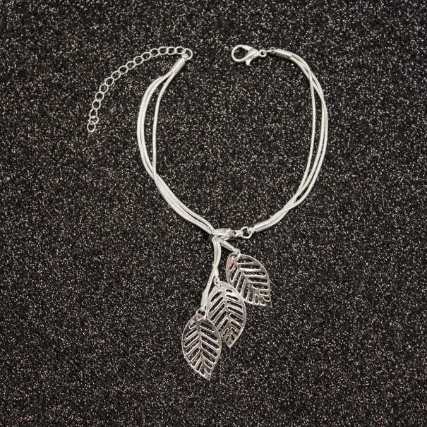 Pulseira redutora feminina com folhas prateado