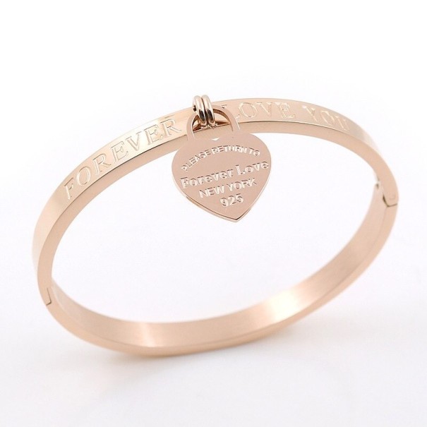 Pulseira rígida feminina com coração H442 rosa velho