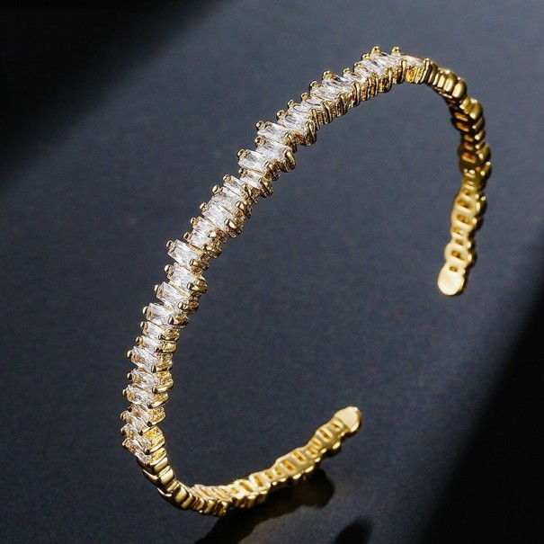Pulsera abierta de mujer con circonitas dorado
