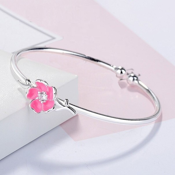 Pulsera abierta mujer con flor H113 rosa