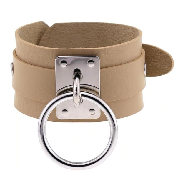 Pulsera ancha de cuero marrón claro