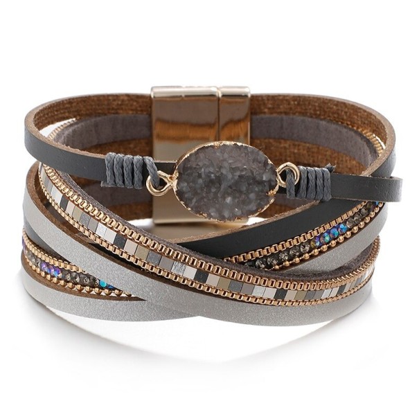 Pulsera boho multicapa para mujer gris