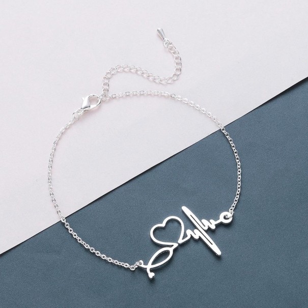 Pulsera de cadena con frecuencia cardíaca para mujer plateado