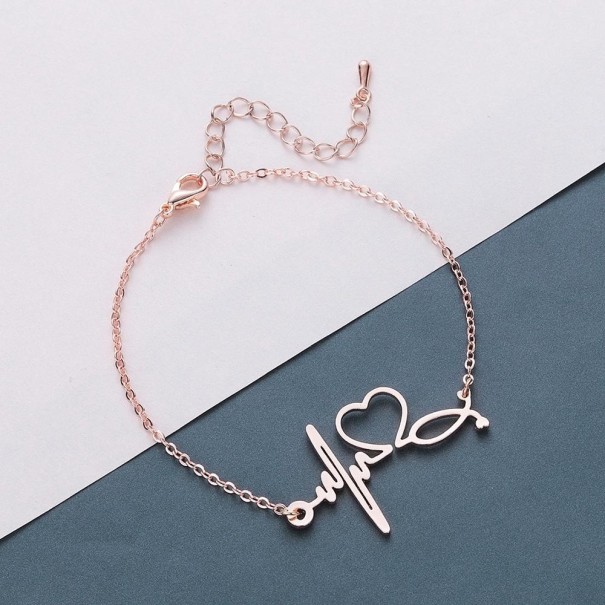 Pulsera de cadena con frecuencia cardíaca para mujer rosa viejo