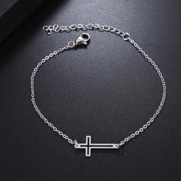 Pulsera de cadena de mujer con cruz plateado