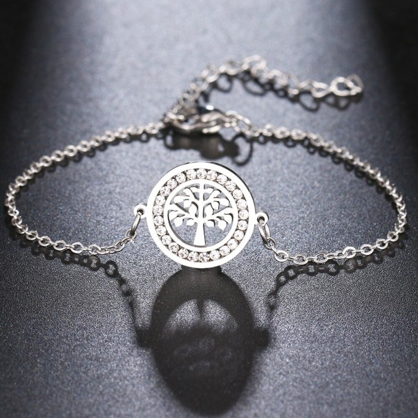 Pulsera de cadena de mujer con forma de árbol plateado
