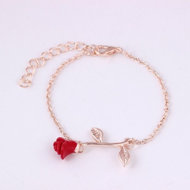 Pulsera de cadena de mujer con rosa rosa viejo 1