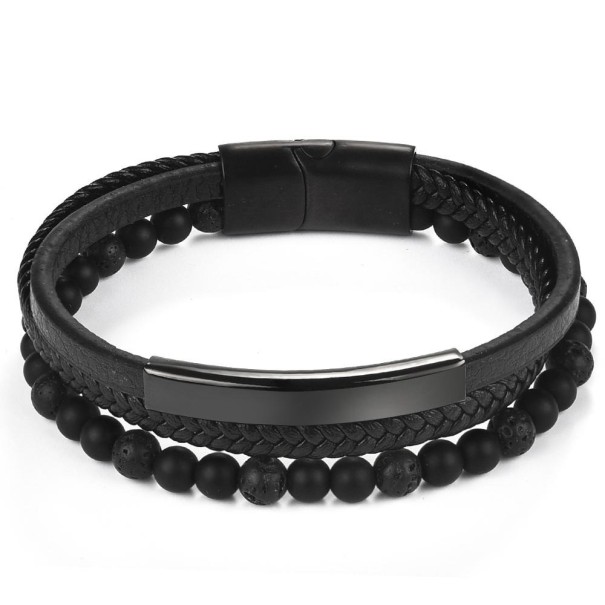 Pulsera de cuentas multicapa para hombre 20,5 cm 4