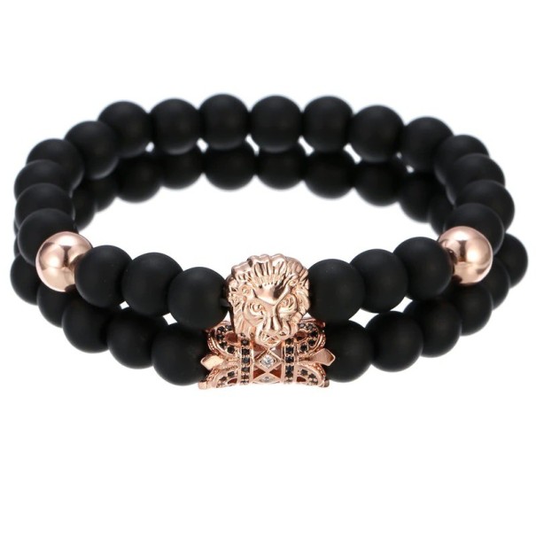 Pulsera de cuentas para hombre 2 piezas H514 rosa viejo 4