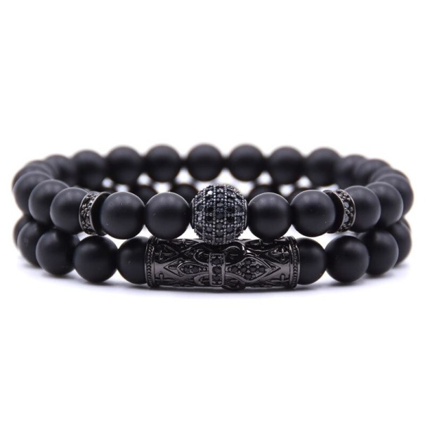 Pulsera de cuentas para hombre 2 piezas J109 negro 2