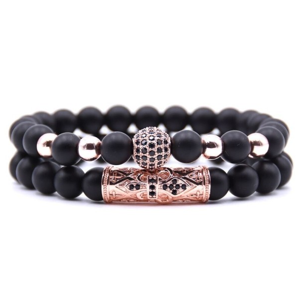 Pulsera de cuentas para hombre 2 piezas J109 rosa viejo 1