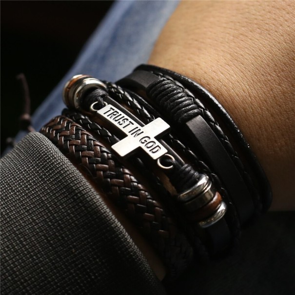 Pulsera de cuero para hombre 3 piezas 6
