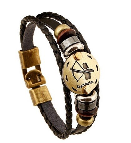 Pulsera de cuero para hombre con letrero sagitario